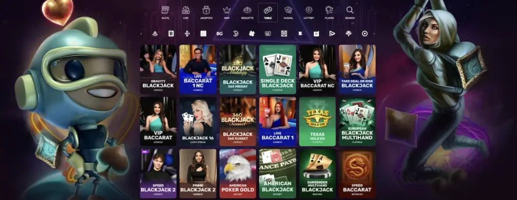 Table games collection at Ricky Casino